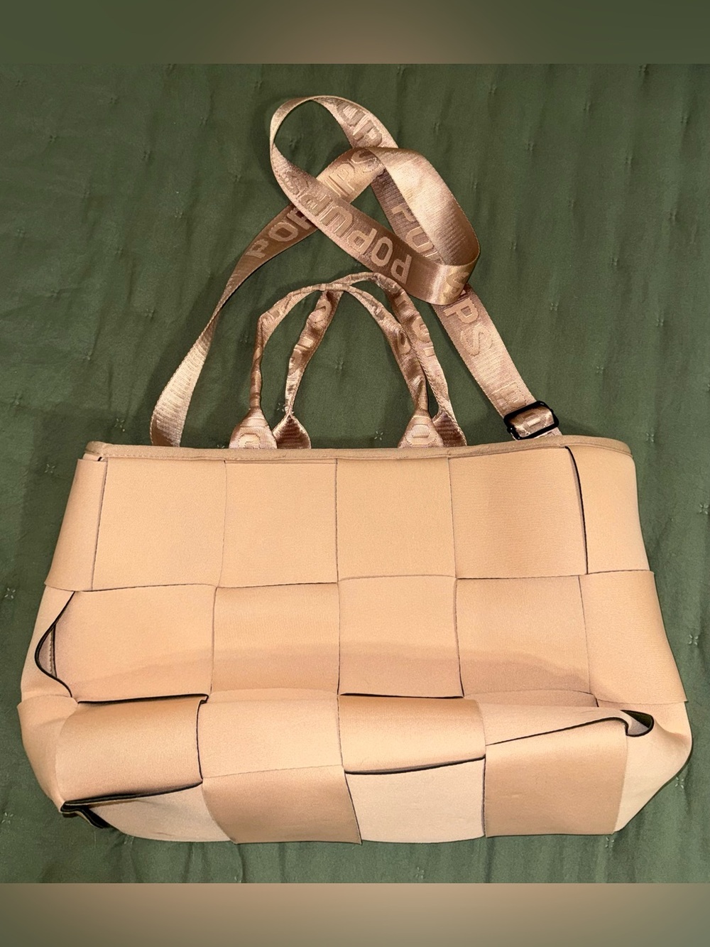Popups neoprene Beige Woven Tote Bag with Logo Strap